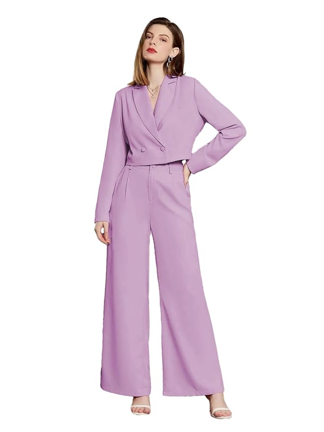 Women's Solid Relaxed Fit Full Sleeve Co-ord Blazer and Trouser Set.