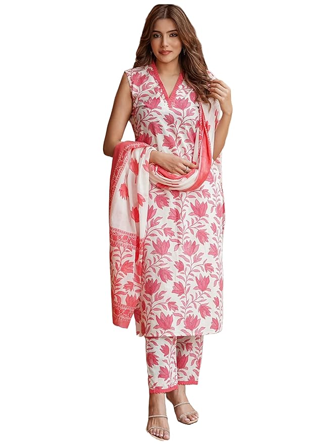 Women’s Rayon Blend Printed Straight Kurta with Pant & Dupatta