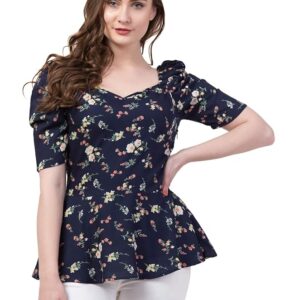 Women's Rayon Floral Peplum Top with Princess Sleeve